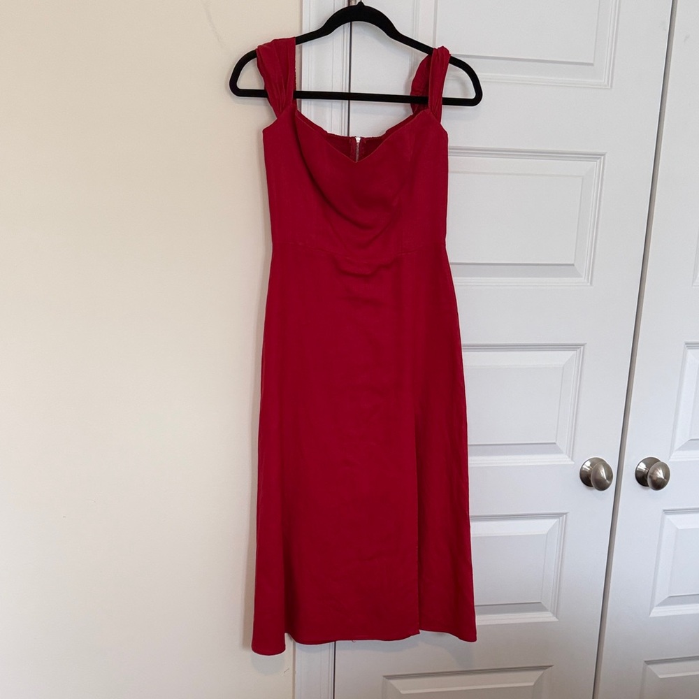 Reformation Vibrant Red Linen Midi Dress